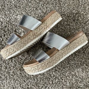 Steve Madden Platform Espadrilles Silver Metallic Size 8